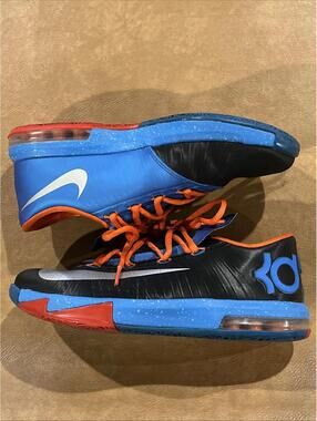 Nike KD 6 Away Black Metallic Silver Team Orange Photon Blue Shoes (Youth 5)